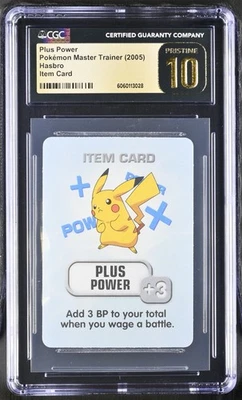 CGC 10 Pristine – Pikachu Plus Power – Pokémon Master Trainer Hasbro Item Card - Image 1 of 2