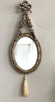 Romantischer Hänge Spiegel Barock  Brocante, Silber Gold Oval, 37 cm - Bild 1 von 3