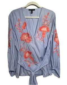 INC International Concepts Embroidered Balloon Sleeve Wrap Top Women’s Size XXL - Picture 1 of 9