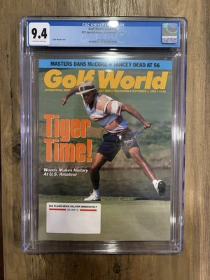 TIGER WOODS GOLFWORLD MAGAZINE COVER 1ST AMATEUR  SEPT 1994 CGC 9.4 TOP 4 IN POP - Image 1 of 2