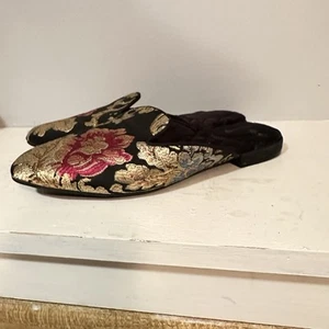 BIRDIES Flats Womens Size 9 Black Metallic Floral Jacquard Phoebe Mule Slide - Picture 1 of 18