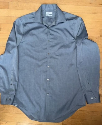 Calvin Klein Men's Gray Dress Shirt Slim Fit Non Iron Herringbone 15 32/33 - Image 1 of 3