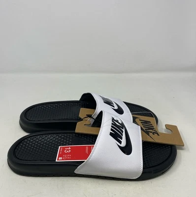 Slides masculinos Nike Benassi JDI branco/preto tamanho 13 343880-100 - Imagem 1 de 4
