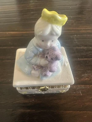 Грязевой пирог первый завиток на петлях фарфора безделушка сувенирная коробка Baby Crown медведь синий - Изображение 1 из 4