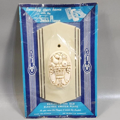 Винтажная декоративная корзина Coles в стиле ар-деко с переключателем света пластина цвета слоновой кости 1930-е - Изображение 1 из 4