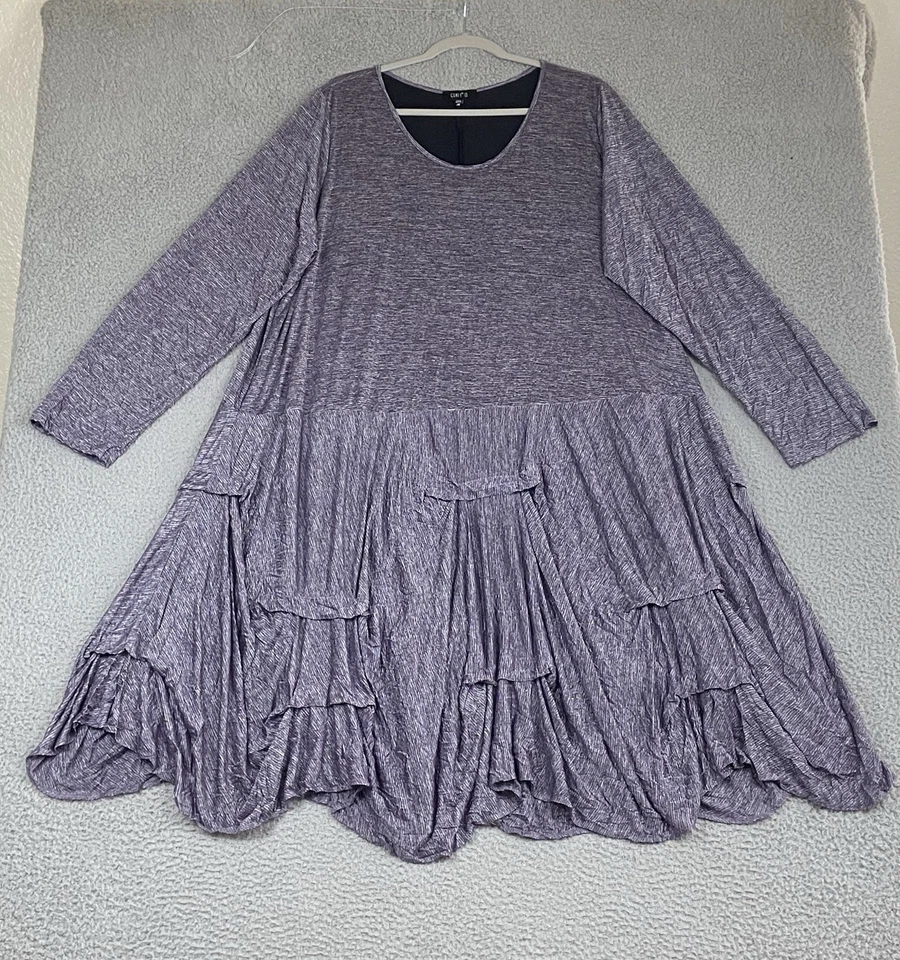 Comfy USA Soft Crinkle Midi Dress Size 3X Lilac Lagenlook Artsy Lined Tiered EXC - Image 1 of 4