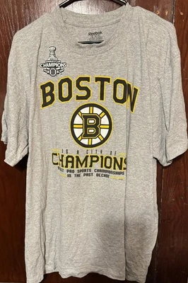 Camiseta gris Boston Bruins Reebok Stanley Cup Champs para hombre talla XXL Foto 1 de 4