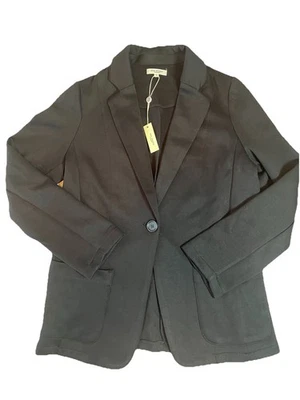 NUEVO CON ETIQUETAS Max Studio Med Negro Tejido Suave Un Botón Blazer Chaqueta Bolsillos Elástico Trabajo Foto 1 de 4