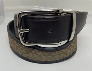 Coach Wendegürtel Herren 30" Signatur Logo Braun Leder Nickel Schnalle F90107 - Bild 1 von 8