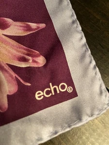 Echo Design Scarf 100% Silk Neck Head Floral Purple Gray Blue Flowers Rectangle - Picture 1 of 6