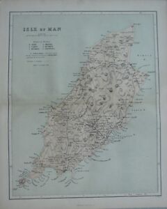 1868 Carte Angleterre ~ L'Île De Homme Sheadings Douglas Ayre Ramsey Zeste