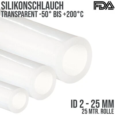 DEINSCHLAUCH24 Silikon Silicon Milch Schlauch transparent lebensmittelecht FDA 2 - 25 mm - 25 m