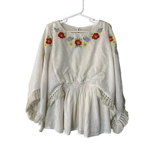 Cat & Jack Girls Boho Embroidered Flower Shirt Fringe Size Small 6 Flared Sleeve - Picture 1 of 7