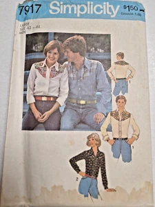 Shirt Western Rodeo Mens L 42 44 Simplicity 7917 Sewing Pattern VTG UC Yolked - Picture 1 of 8