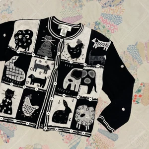 Vintage Y2K SUSAN BRISTOL patchwork knit farmhouse animal granny sweater Size S - Picture 1 of 12