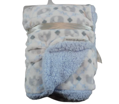 Mantas & Beyond Blanco Azul Gris Elefante Sherpa Infantil Niños Lovey NUEVO EN MUY BUEN ESTADO Foto 1 de 4