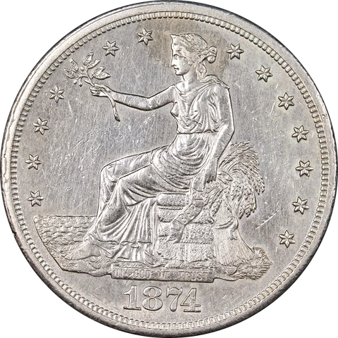 1874-S Trade Dollar Nice Unc Details Great Eye Appeal Strong Strike Cover
