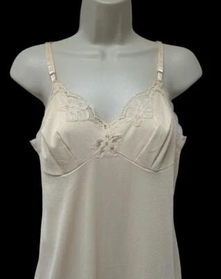 Vestido completo vintage Vanity Fair 34 de náilon crepe renda pêssego - Imagem 1 de 4