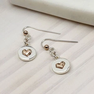 POM Gold Plated Heart In Silver Plates Disc Earrings- Free Gift Bag - Picture 1 of 2