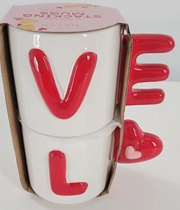 BKLYN Steel Co Ceramic Stacking Mugs 11 oz. 2 Pc. Set Love NEW - Picture 1 of 5