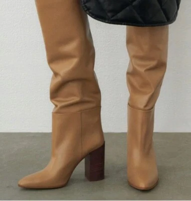 NUEVAS BOTAS ZARA Cuero Tacón Alto Camel 39 Talla 8 Foto 1 de 4