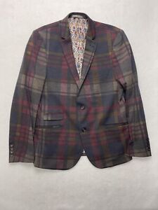 Paisley & Gray Mens Sport Coat Blazer Size 42R Red Multicolor Plaid Trad Ivy