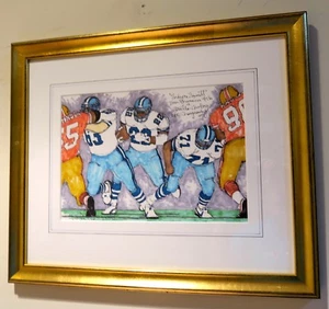 ACQUERELLO ORIGINALE INCORNICIATO "ENDZONE EMMITT SMITH" DALLAS COWBOYS DI RICK RUSH - Foto 1 di 5