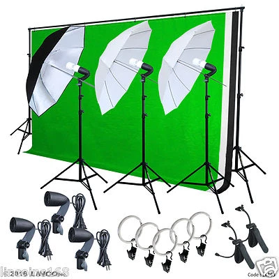 Photo Studio Lighting Photography 3 Backdrop stand Muslin Light Kit Umbrella Set - Image 1 of 4