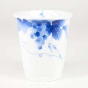 Fukagawa Japanese Porcelain Sake Cup Cobalt Blue White Grape Hand Painted Japan - Picture 1 of 4
