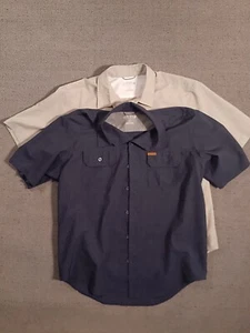 ORVIS 2 Pair Button Up Fishing Men's Size L Mesh lined Set of 2 Blue & Khaki - Picture 1 of 12