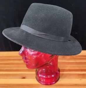 Geo. W. Bollman & Co. Black Doeskin Felt 100% Wool Banded Fedora Hat 23" - Picture 1 of 7