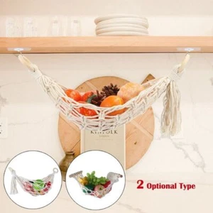 Boho Jute Fruit Vegetable Hammock Handmade Macrame Under Cabinet Kitchen Storage - Picture 1 of 14