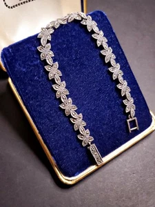 Sterling Silver .925 Marcasite Leaf Tennis Bracelet - Picture 1 of 7