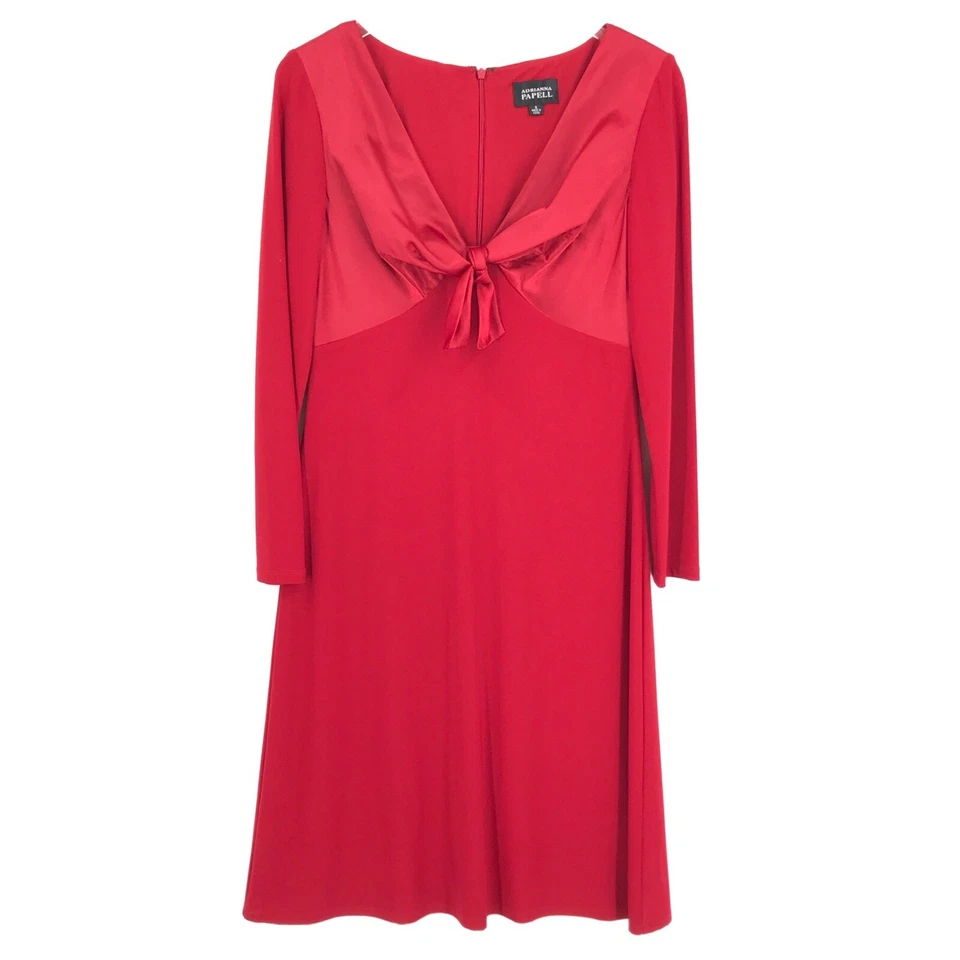 Adrianna Papell Womens Dress 6 Red Long Sleeve Christmas Holiday Festive Bow Tie - Image 1 of 4