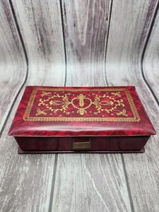 Vintage Red & Gold Jewelry Trinket Box w/ Mirror Vinyl Hong Kong Estate Filigree - Picture 1 of 10