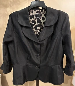 Dana Kay Black Shine Crop 3/4 Sleeve Blazer Jacket WOMEN'S SIZE 14 Ruffle Dressy - Picture 1 of 5