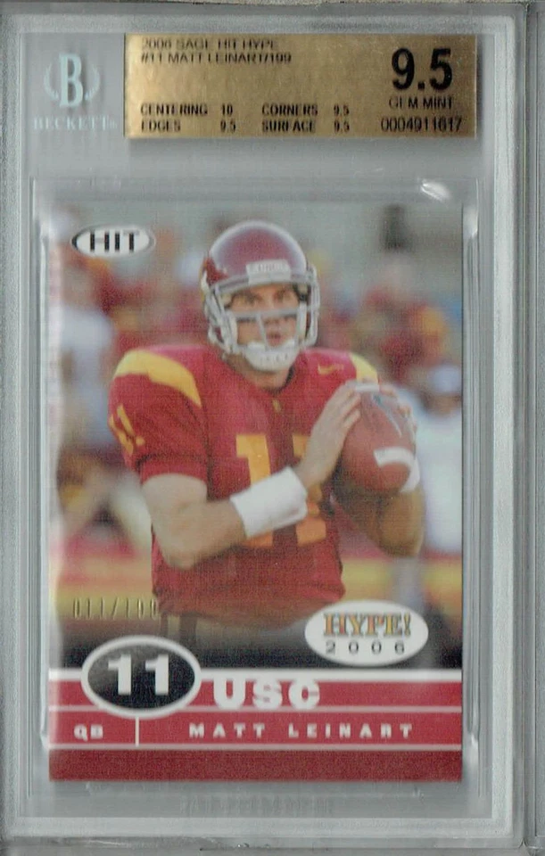 BGS 9.5 Gem Mint Matt Leinart 2006 Sage Hit Hype #11 Rookie Card 11/199 - Image 1 of 1