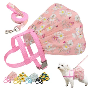 Fancy Nylon Dog Cat Dress Harness and Leash Floral Pet Puppy Walking Vest Skirt - Picture 1 of 16