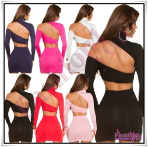 Women's Mini Dress Turtleneck Fitted Party Ladies Short Dress One Size 8-14 UK - Picture 1 of 49