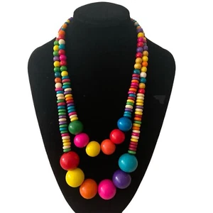 Damenkette Statement Halskette Kurz Modekette Perlenkette Modeschmuck Bunt Holz - Bild 1 von 6