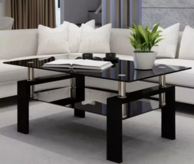 Living Room Table with Tempered Glass, Center Table for Living Room, Glass Table - Image 1 of 4