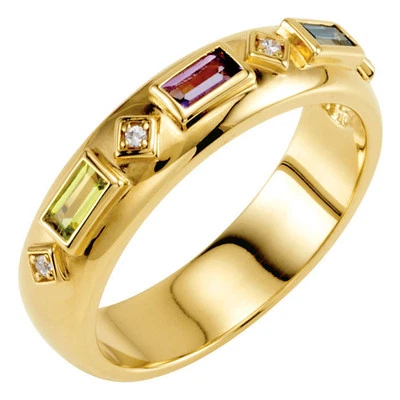 Anillo de la familia de la madre de oro macizo de 10K o 14K piedras Baguette piedras de nacimiento 2-5 Foto 1 de 2