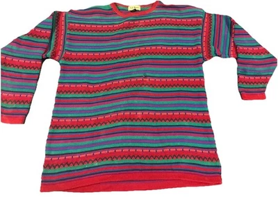 LL BEAN Sweater Men’s L Large Multicolor Striped Textured Knit Biggie Vintage - Image 1 of 4