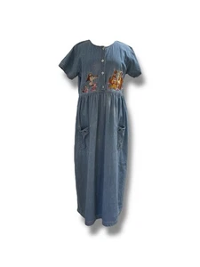 Vintage 90s Disney Store Winnie The Pooh Denim Buttoned Dress Size L Tigger Owl - Foto 1 di 23