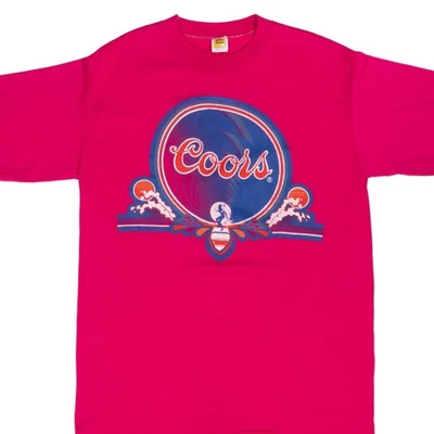 VINTAGE COORS BEER SURFING PINK TEE SHIRT 1980S SIZE MEDIUM MADE IN USA - Image 1 of 4