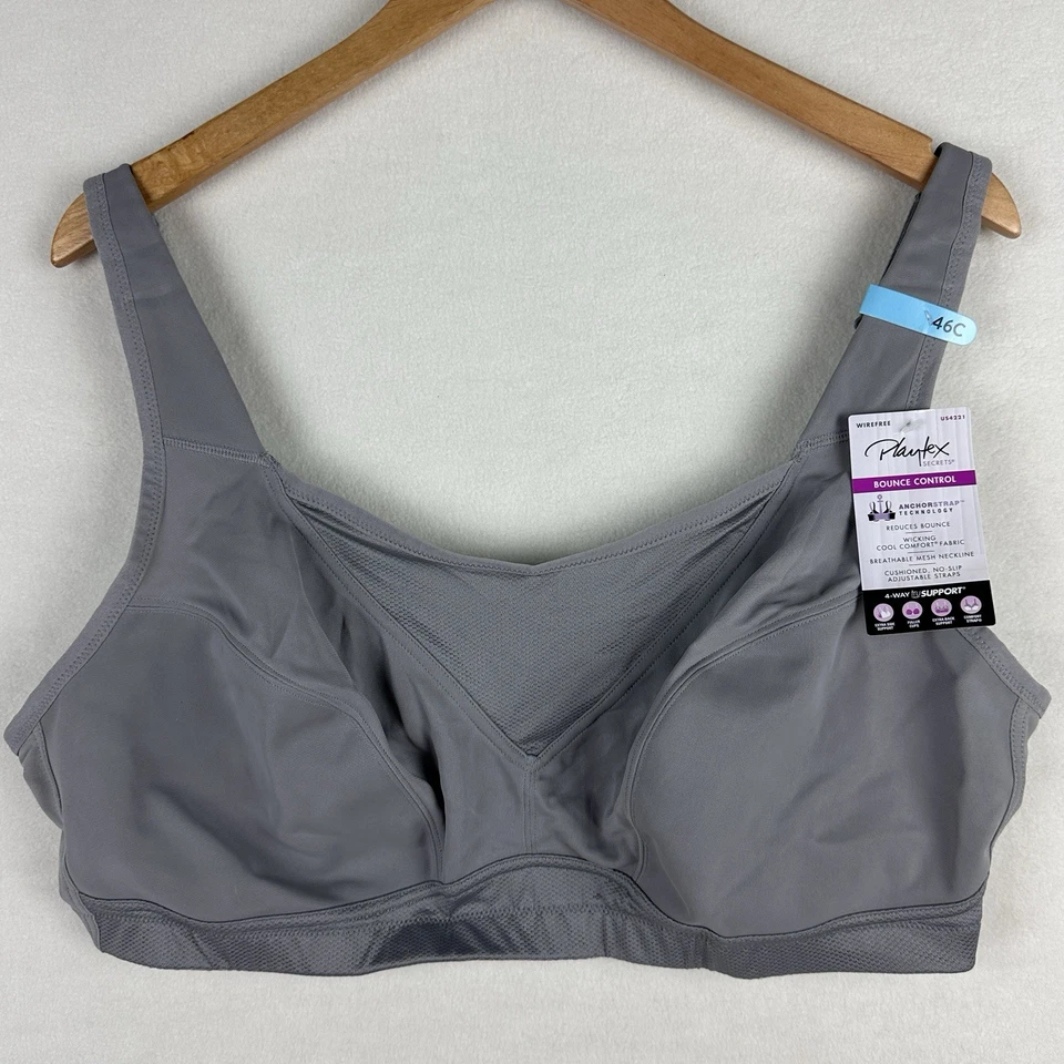 Playtex US4221 Bounce Control Wire Sports Bra Size 48C Grey Support