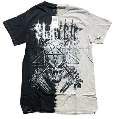 Camiseta Slayer Skull Split Pequeña Tie Dye Thrash Metal Banda Negra Blanca Camisa Rock T Foto 1 de 4