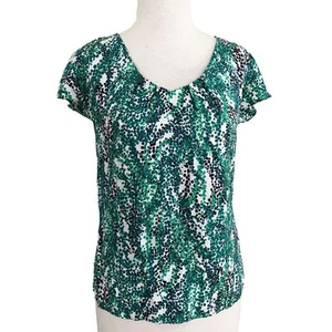 Boden Ravello Tee T-Shirt Green Polka Dot Short Sleeve V-Neck Casual Sz US 2 - Picture 1 of 6
