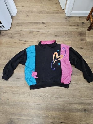 Suéter Vintage Emporio Gitano Talla Grande Negro Con Corazones Y Azul Y Rosa Foto 1 de 3