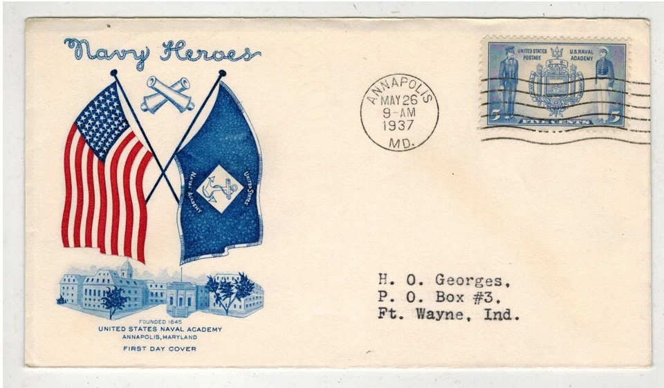 1937 ARMY NAVY HEROES SERIES 794 ANNAPOLIS NAVAL ACADEMY FLAGS BY GRIMSLAND - Image 1 of 1